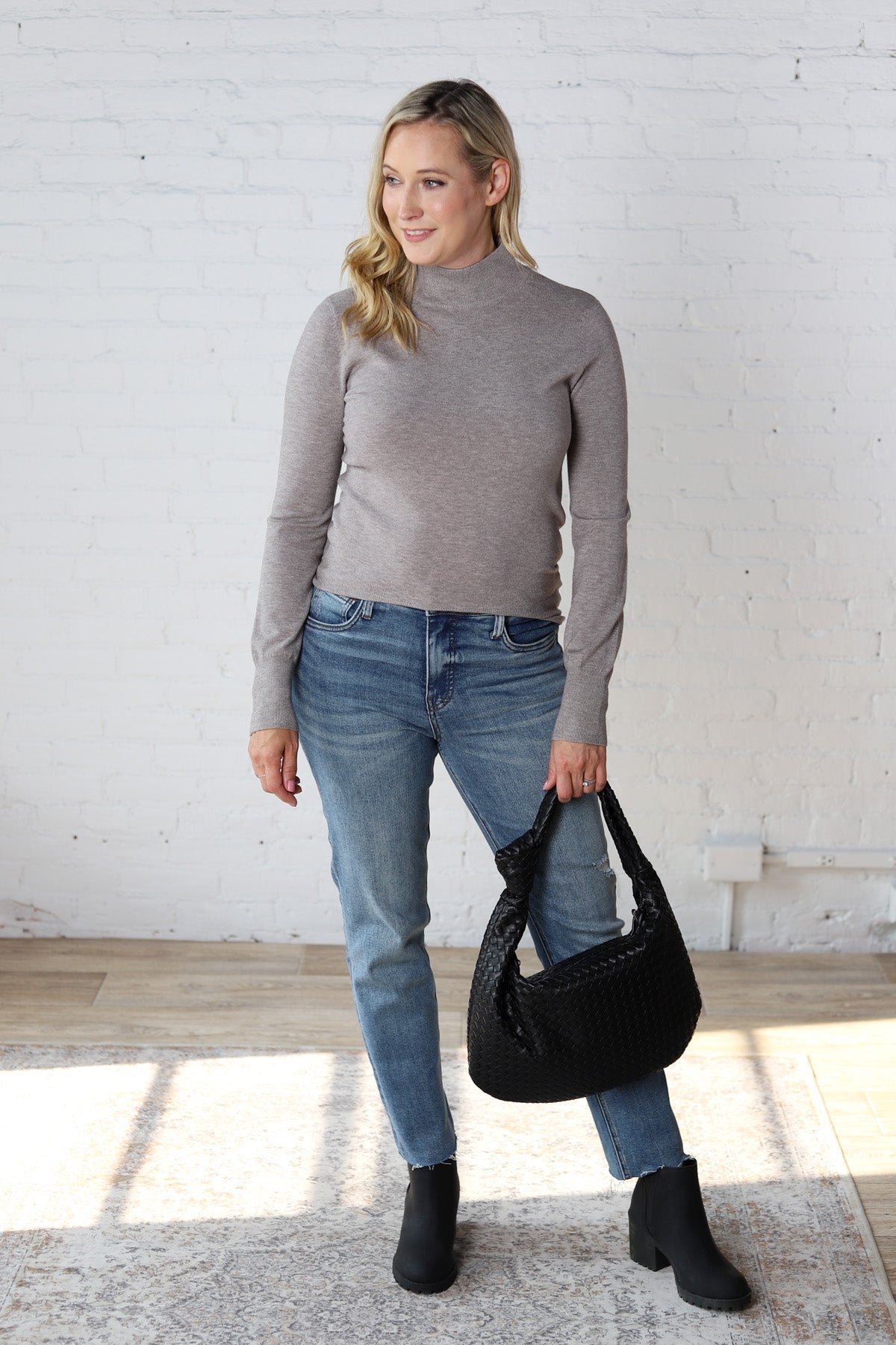 Noelia Long Sleeve Mock Neck Sweater - Heather Smoke