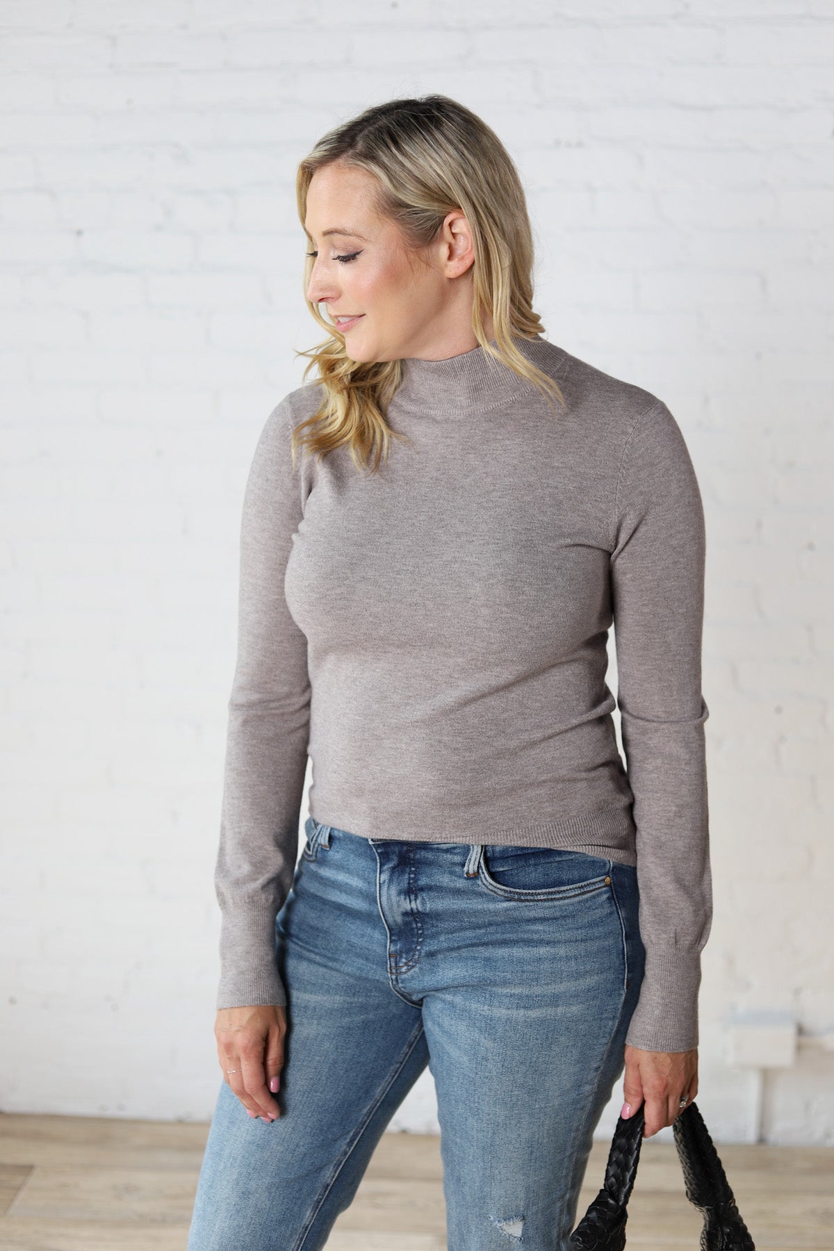 Noelia Long Sleeve Mock Neck Sweater - Heather Smoke