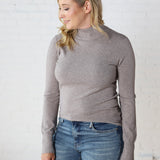 Noelia Long Sleeve Mock Neck Sweater - Heather Smoke- FINAL SALE