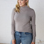 Noelia Long Sleeve Mock Neck Sweater - Heather Smoke- FINAL SALE