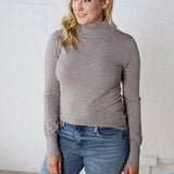 Noelia Long Sleeve Mock Neck Sweater - Heather Smoke- FINAL SALE