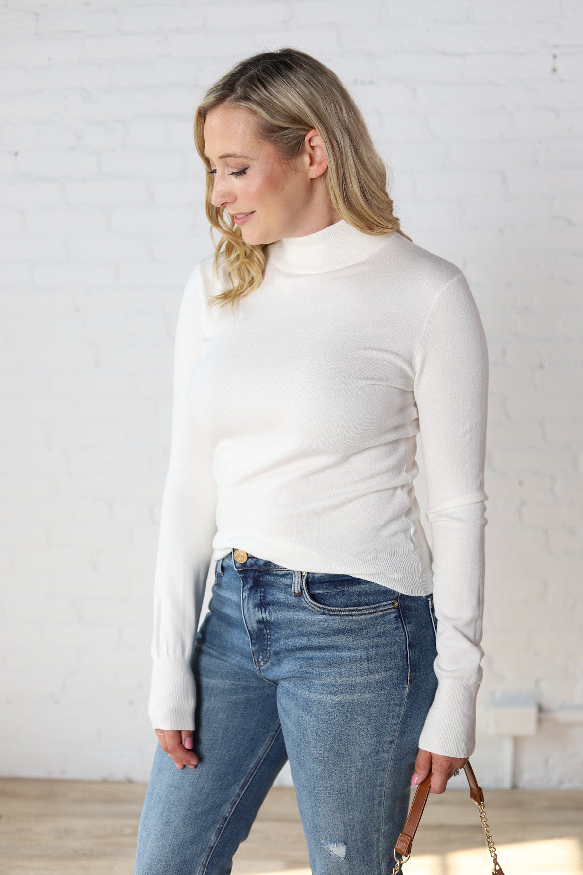 Noelia Long Sleeve Mock Neck Sweater - Ivory