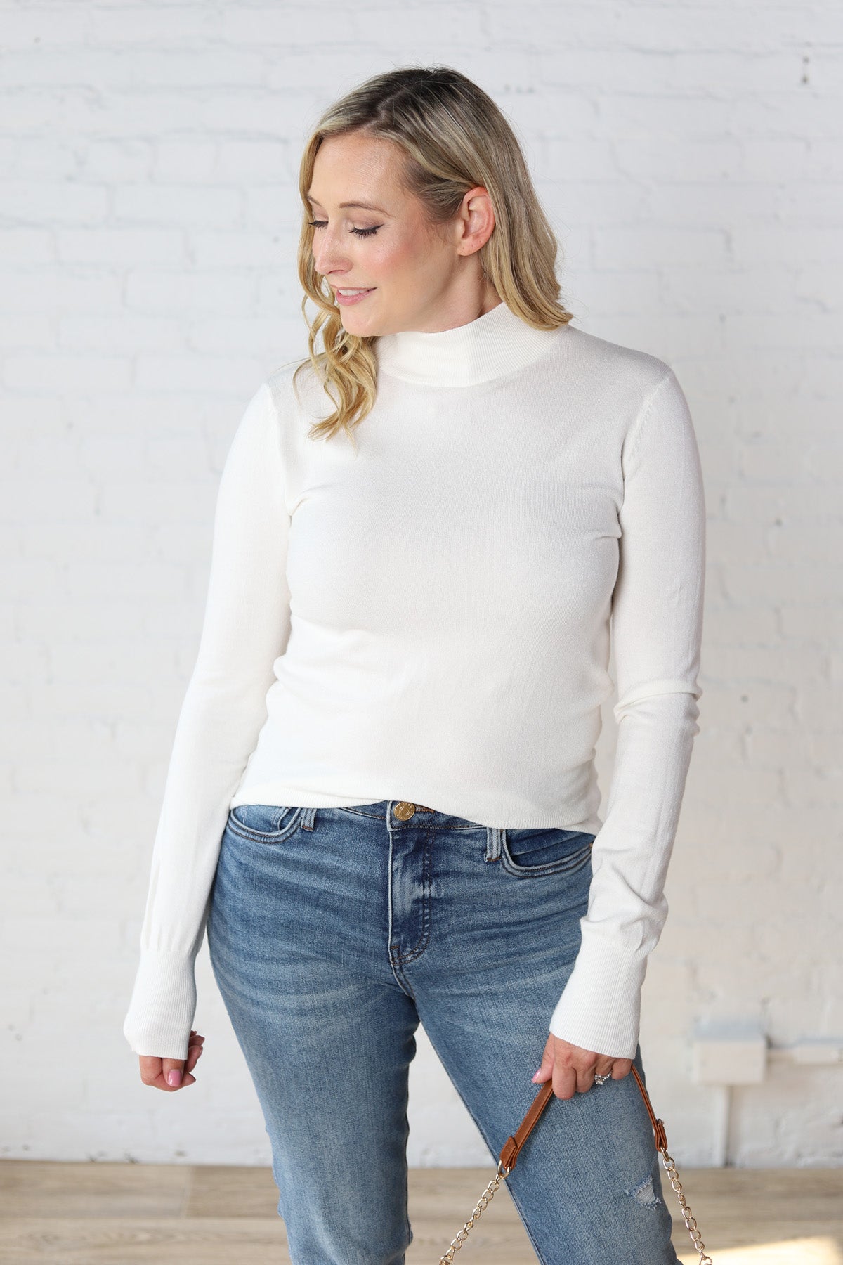 Noelia Long Sleeve Mock Neck Sweater - Ivory