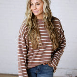 Noella Lightweight Striped Sweater - Mocha