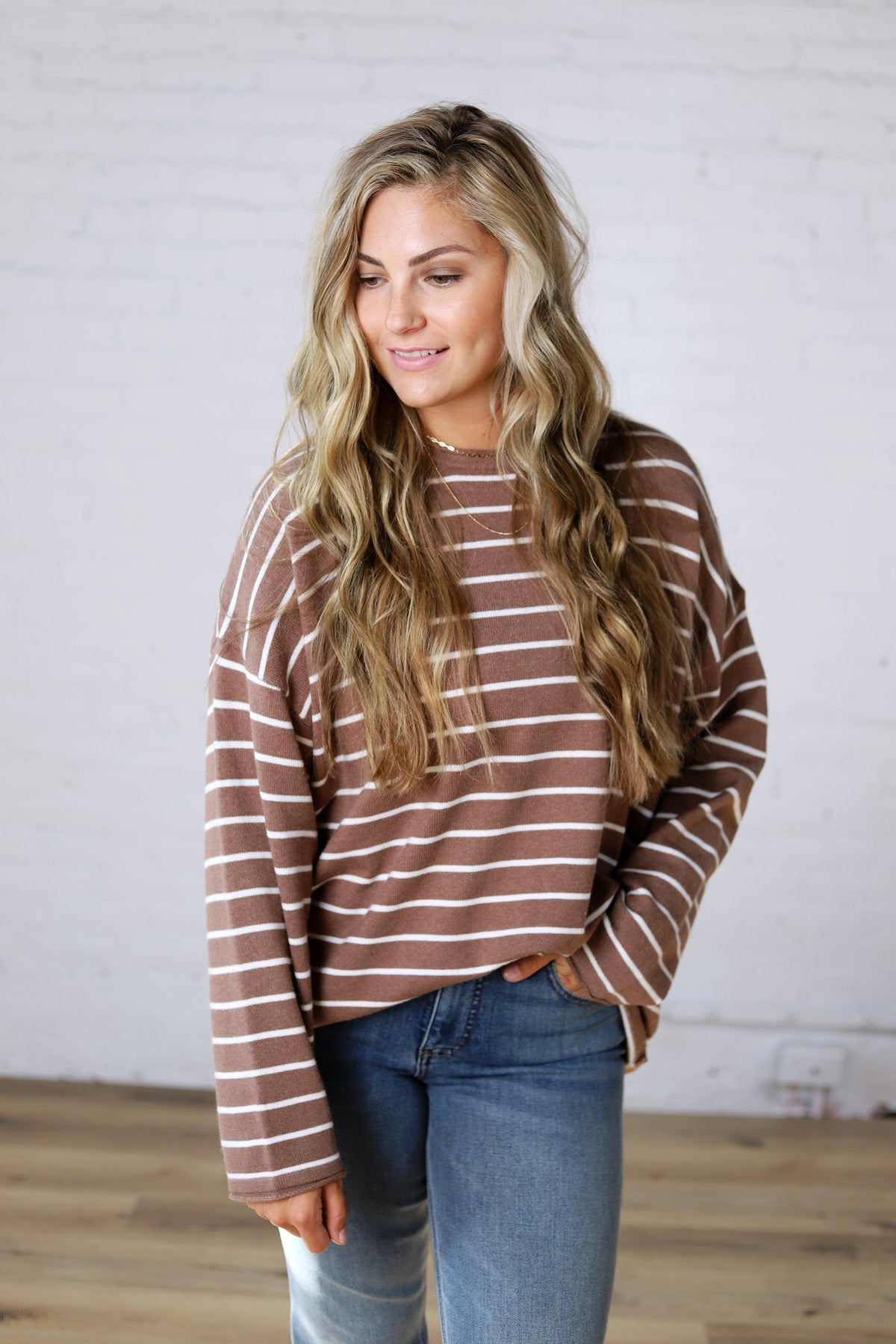 Noella Lightweight Striped Sweater - Mocha