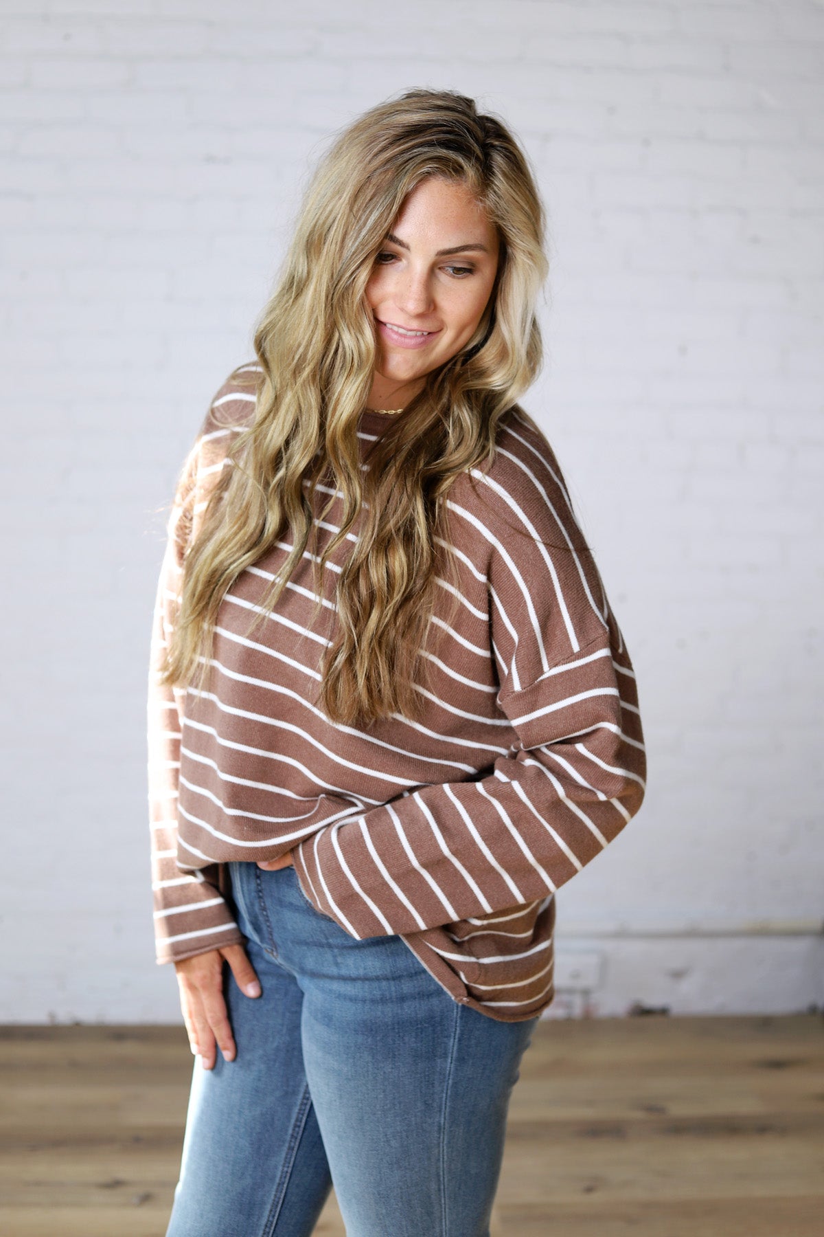 Noella Lightweight Striped Sweater - Mocha