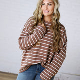 Noella Lightweight Striped Sweater - Mocha