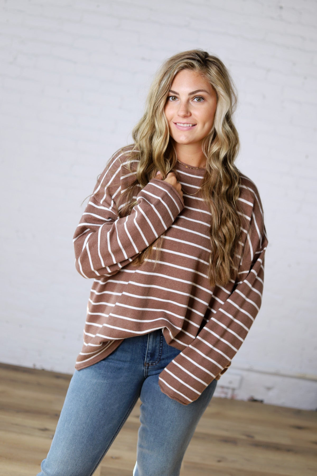 Noella Lightweight Striped Sweater - Mocha