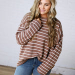 Noella Lightweight Striped Sweater - Mocha