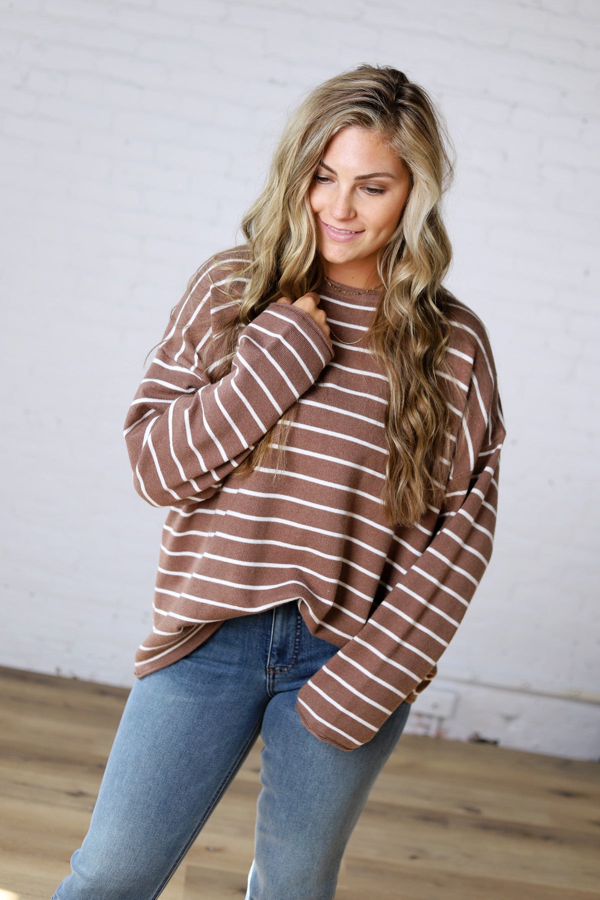 Noella Lightweight Striped Sweater - Mocha