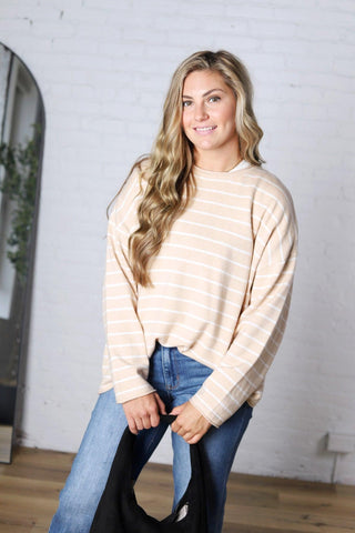 Noella Lightweight Striped Sweater - Oatmeal