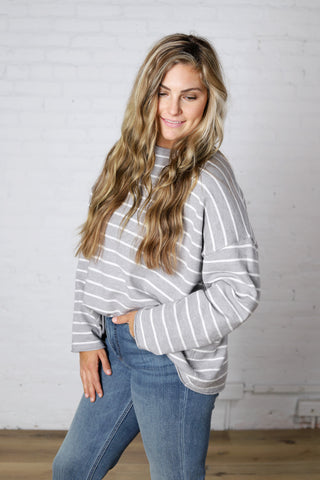 Noella Lighweight Striped Sweater - Grey