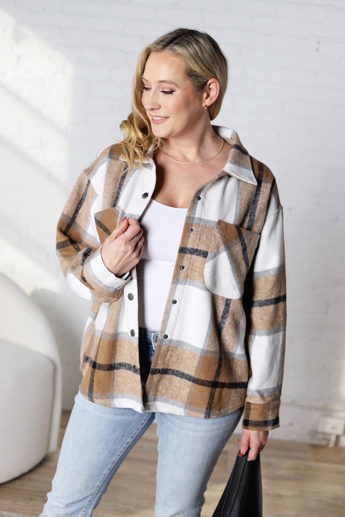 Noemi Button Down Check Pattern Jacket