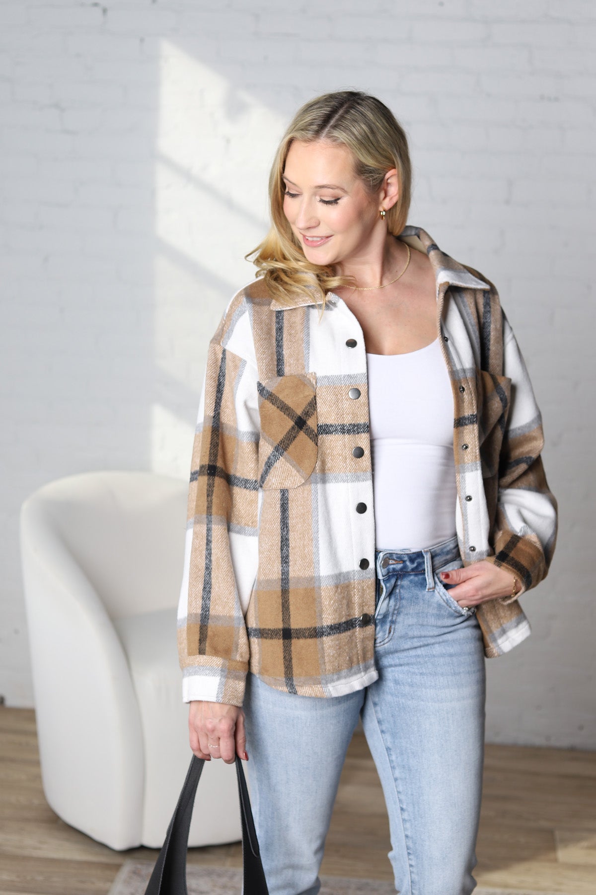 Noemi Button Down Check Pattern Jacket