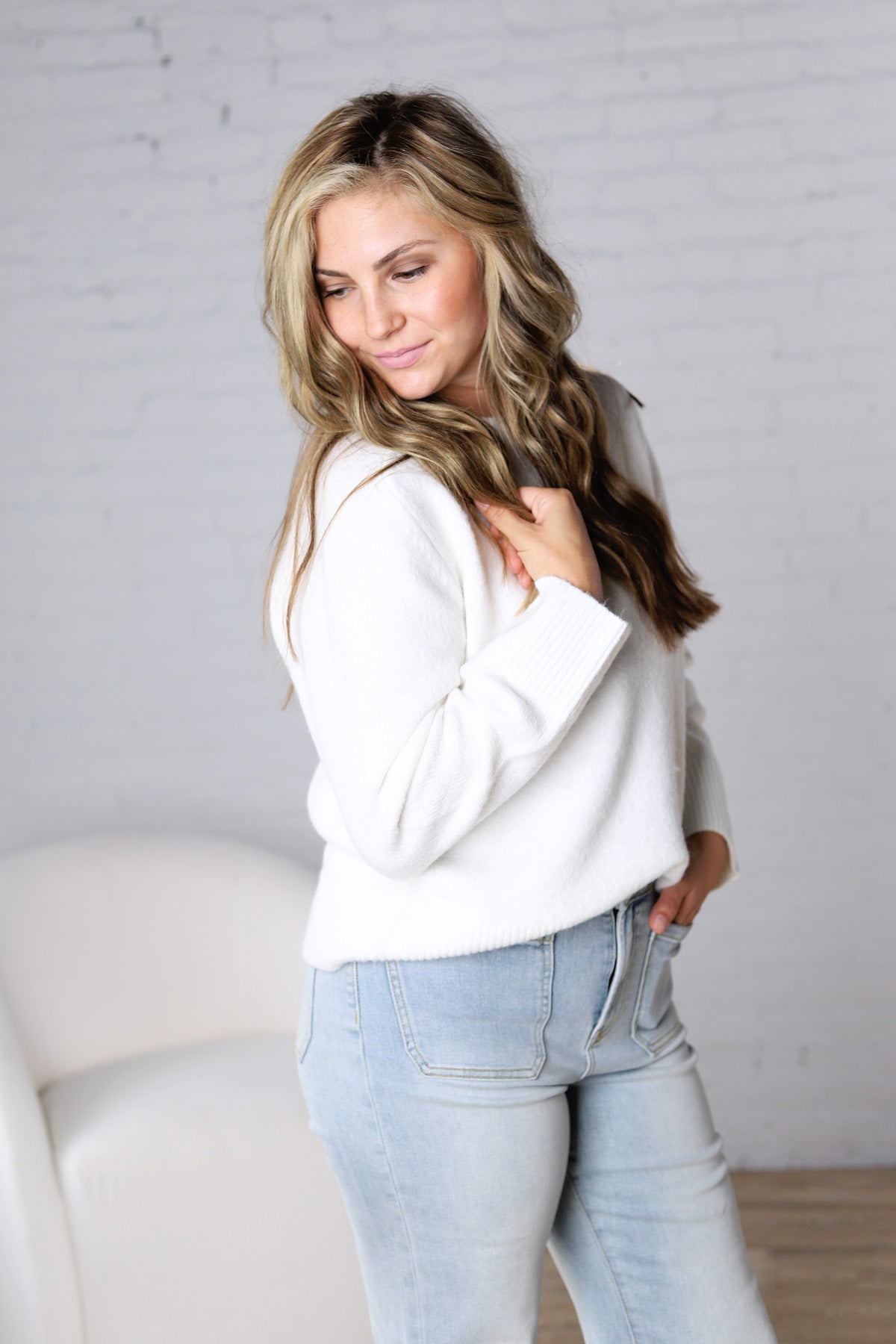 Noemie Relaxed Fit Everyday Sweater - White FINAL SALE