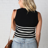 Nola Sleeveless Striped Sweater Top - Black/White