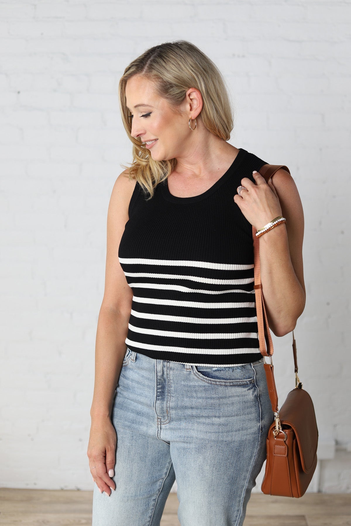 Nola Sleeveless Striped Sweater Top - Black/White - FINAL SALE