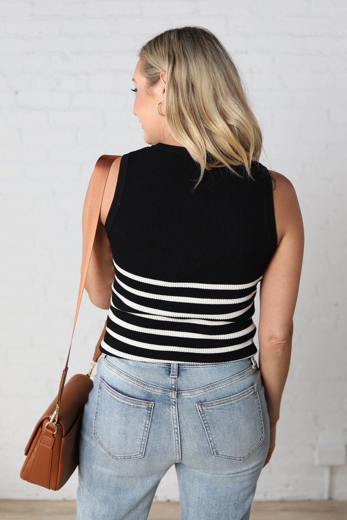 Nola Sleeveless Striped Sweater Top - Black/White - FINAL SALE