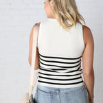 Nola Sleeveless Striped Sweater Top - White/Black