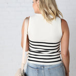 Nola Sleeveless Striped Sweater Top - White/Black - FINAL SALE