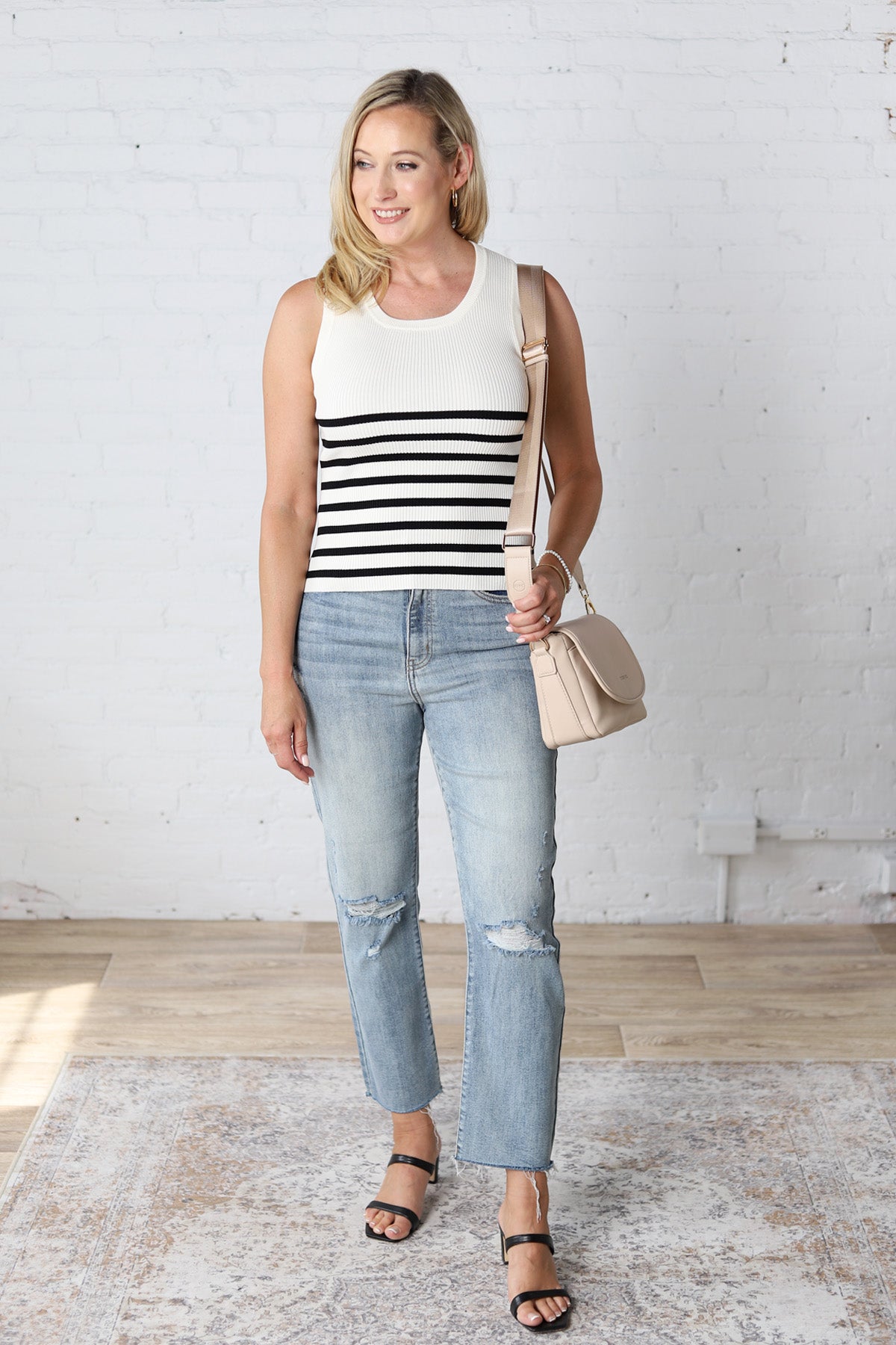 Nola Sleeveless Striped Sweater Top - White/Black - FINAL SALE