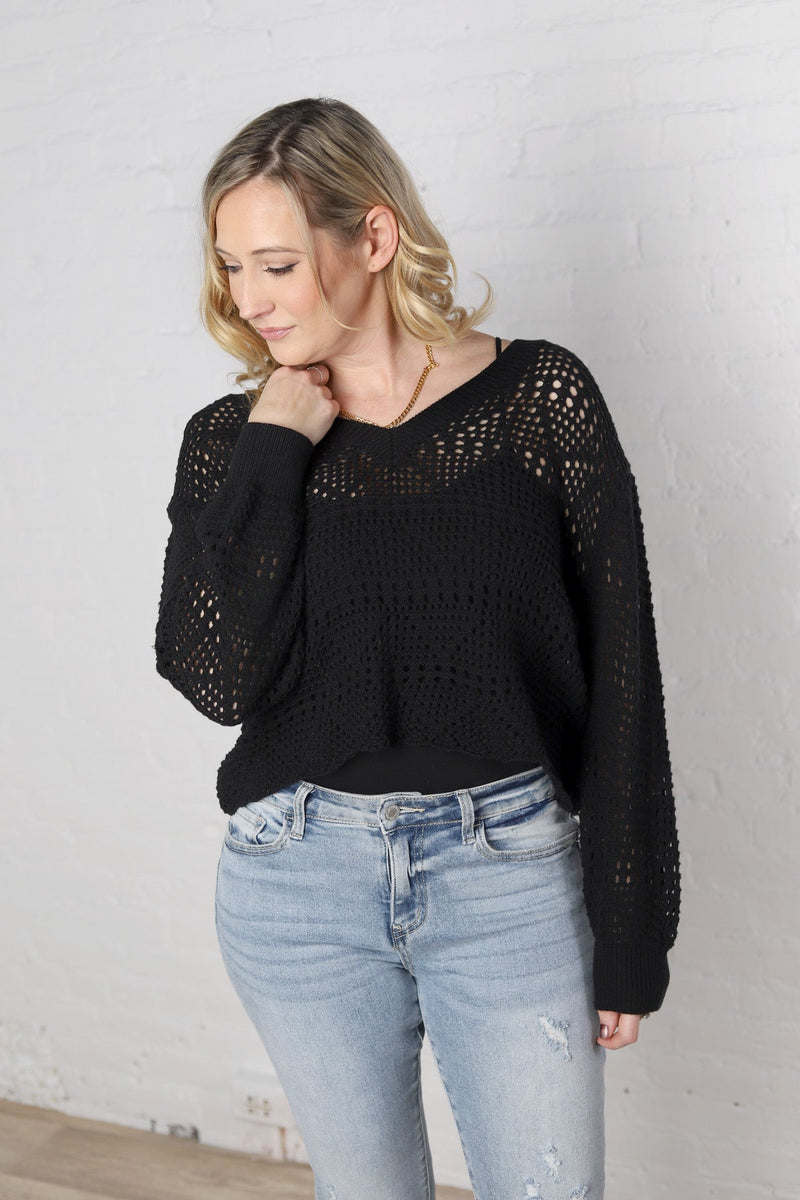 Nolie Crochet Cropped Sweater - Black
