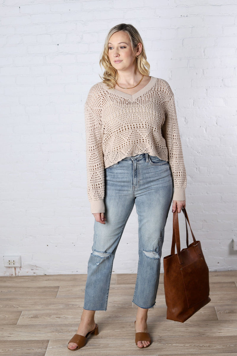 Nolie Crochet Cropped Sweater - Natural
