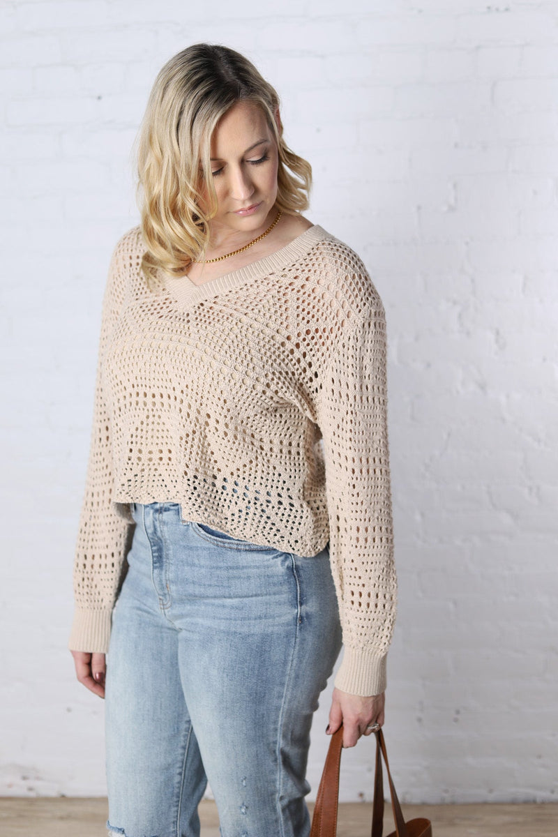 Nolie Crochet Cropped Sweater - Natural