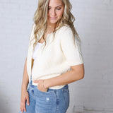 Nolyn Textured Short Sleeve Cardigan - Off White
