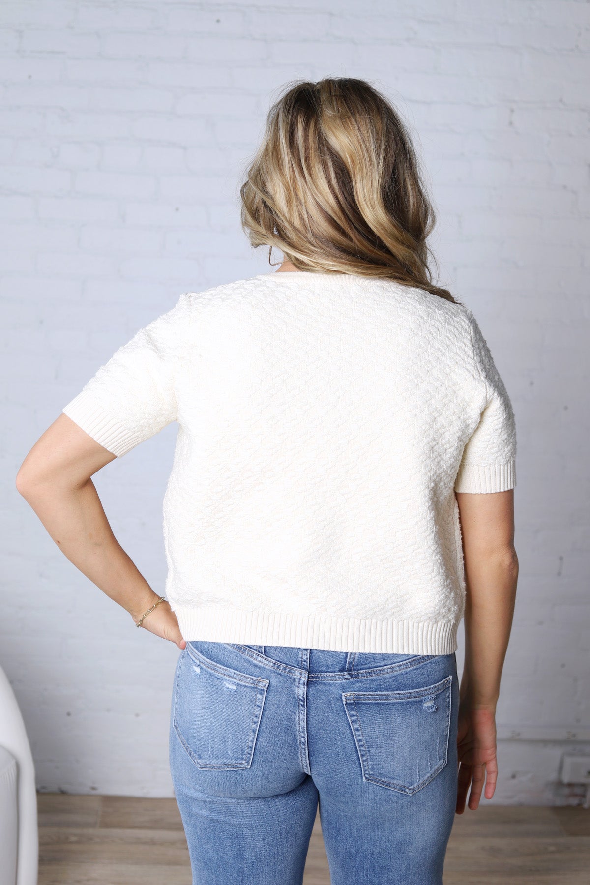 Nolyn Textured Short Sleeve Cardigan - Off White