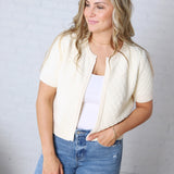 Nolyn Textured Short Sleeve Cardigan - Off White