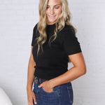 Nora Basic Short Sleeve Sweater Top - Black
