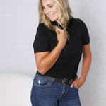 Nora Basic Short Sleeve Sweater Top - Black