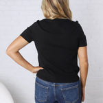 Nora Basic Short Sleeve Sweater Top - Black