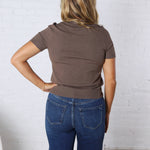 Nora Basic Short Sleeve Sweater Top - Choco