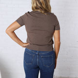 Nora Basic Short Sleeve Sweater Top - Choco