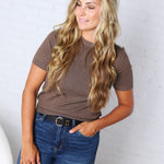 Nora Basic Short Sleeve Sweater Top - Choco