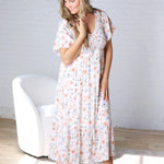 Noria Floral Smocked Flutter Sleeve Maxi Dress