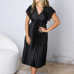 Nova Flutter Sleeve Midi Dress - Black