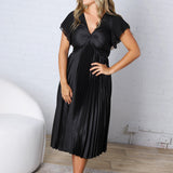 Nova Flutter Sleeve Midi Dress - Black