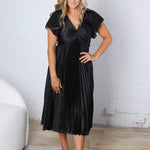 Nova Flutter Sleeve Midi Dress - Black