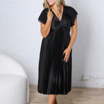 Nova Flutter Sleeve Midi Dress - Black