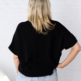 Novella Solid V Neck Boxy Top - Black