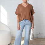 Novella Solid V Neck Boxy Top - Coco