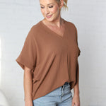 Novella Solid V Neck Boxy Top - Coco