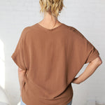 Novella Solid V Neck Boxy Top - Coco