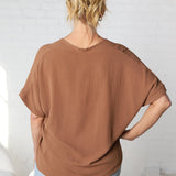 Novella Solid V Neck Boxy Top - Coco