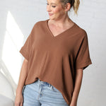 Novella Solid V Neck Boxy Top - Coco