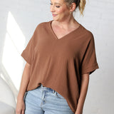 Novella Solid V Neck Boxy Top - Coco