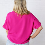 Novella Solid V Neck Boxy Top - Magenta